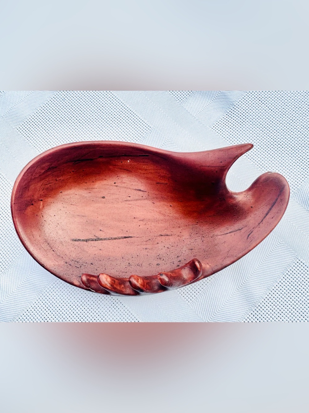 Vtg Handmade Pottery Whale Shaped Brown Trinket Dish/Astray